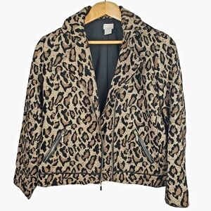 Chico's Animal Print Moto Jacket - Black and Tan. 0P / 4/6 P. #0185